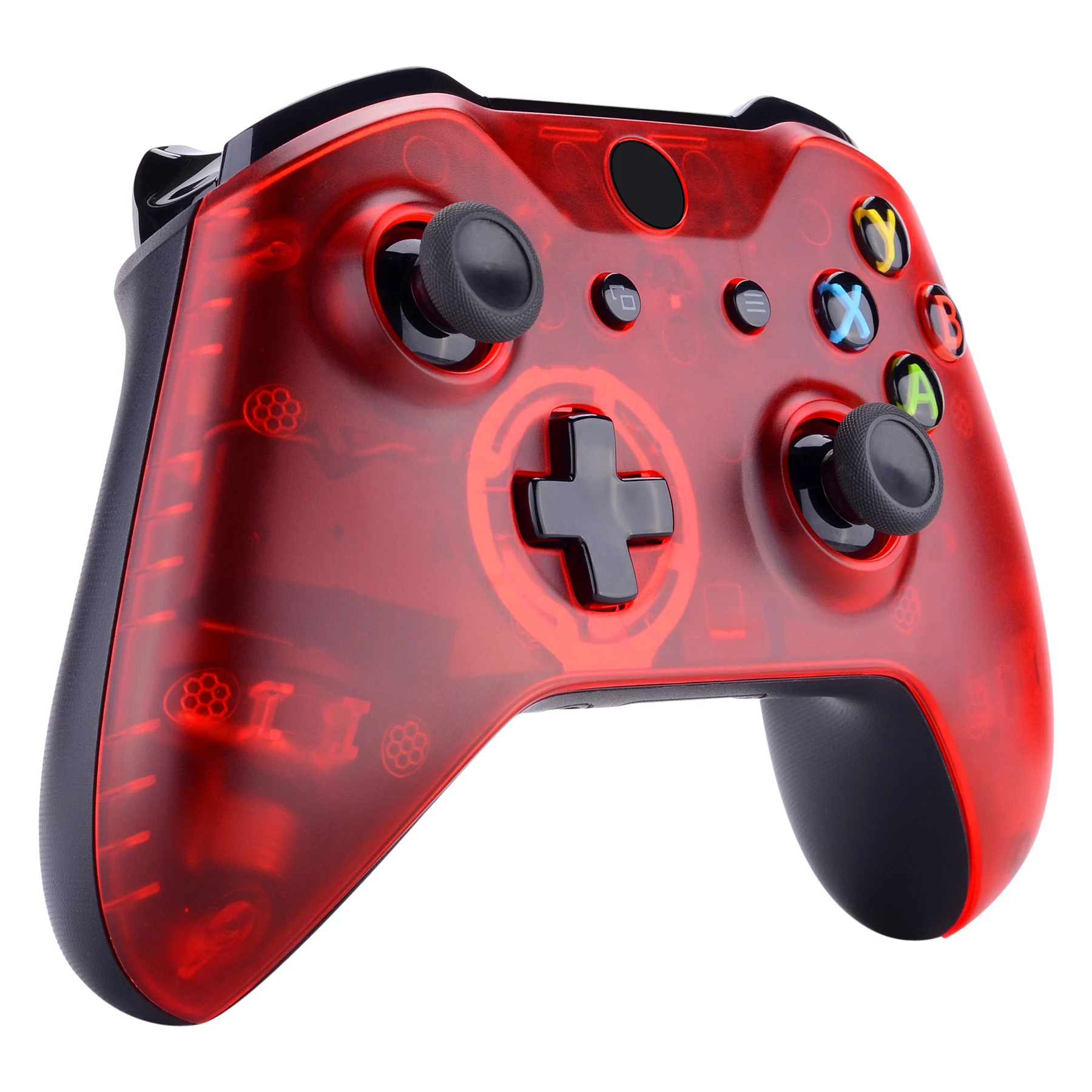 eXtremeRate Clear Red Soft Touch Faceplate Front Housing Shell Compatible with Xbox One S & One X Game Controller