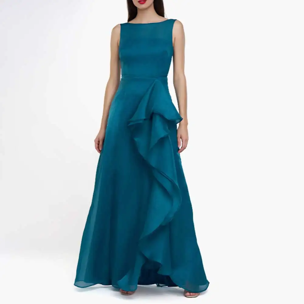 

Elegant Tulle Evening Dress Prom Dresses Boat Neck Sleeveless Ruffle Formal Party Gown Formal Event Gowns فساتين سهرة
