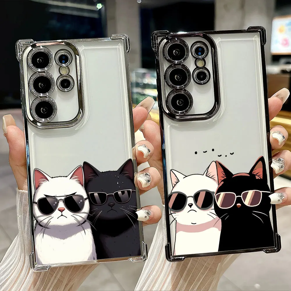 

Glasses Black White Cat Cartoon Funda For Samsung S26Ultra Phone Case For Galaxy S25 FE S26 S24 S23 S22 S21 Ultra S20 Plus Cover