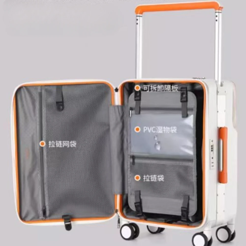 Trolley Case 20 25 Inch Rollende Bagage Mute Wiel Handbagage Met Bekerhouder Usb Oplaadpoort Wachtwoord Lock Koffer