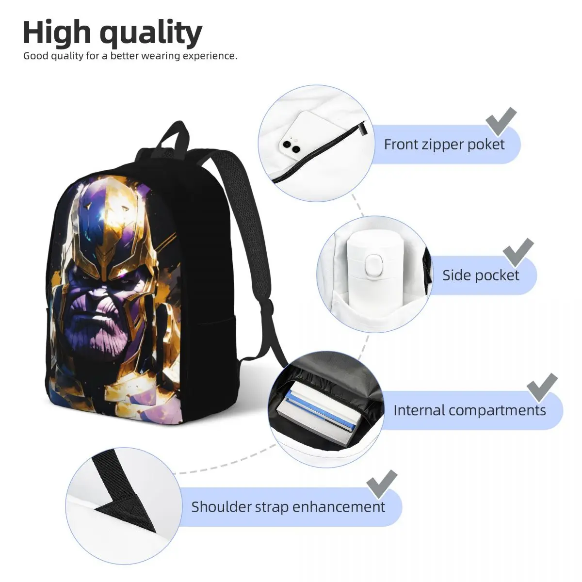 Thanos Retro Backpack for Men Women Teenage Student Hiking Travel Daypack College Shoulder Bag Sports