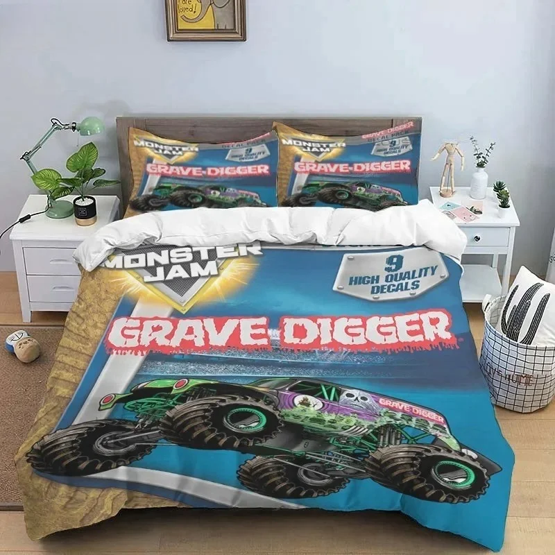 New Game Monster Jam Car Patterns Comforter Bedding Set,Duvet Cover Bed Set Quilt Cover Pillowcase,King Queen Size Bedding Set