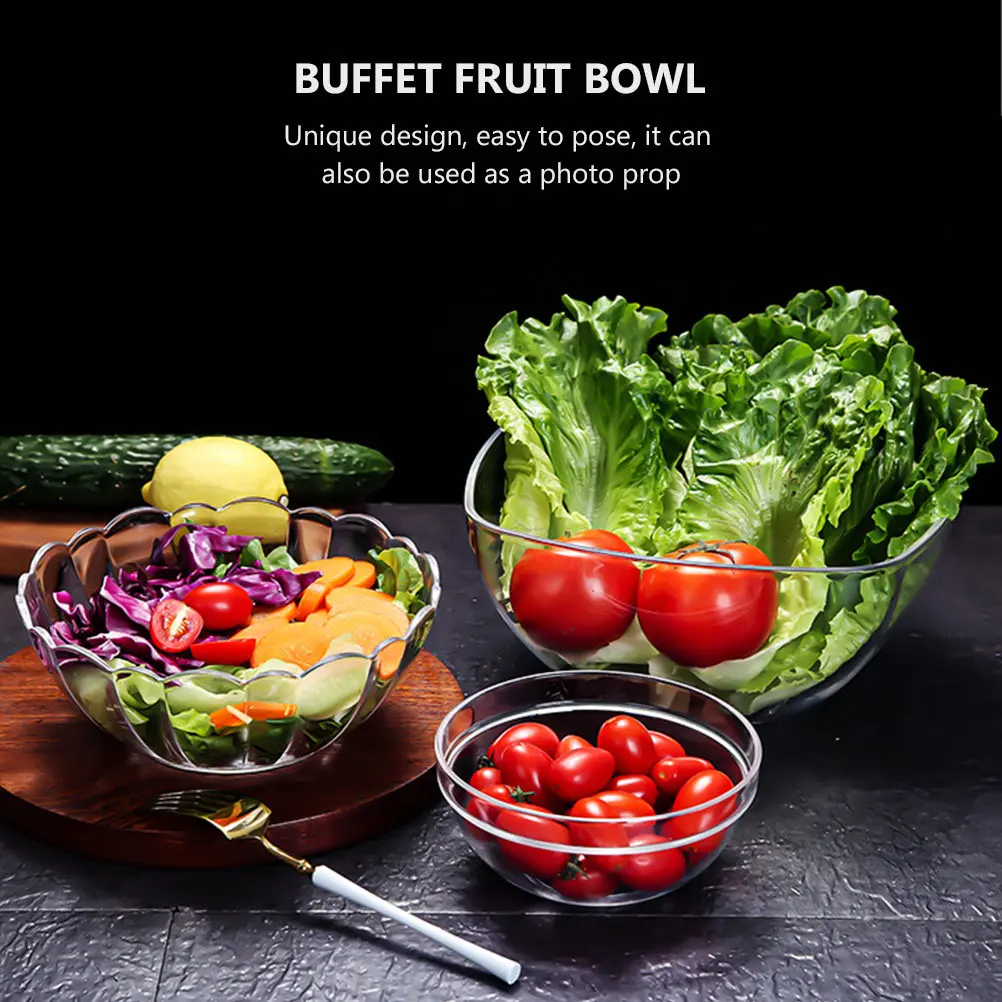 

1Pcs Smooth Acrylic Salad Bowl Lotus Design Transparent Household Fruit Bowl for Oatmeal Ramen Porridge Dessert Breakfast