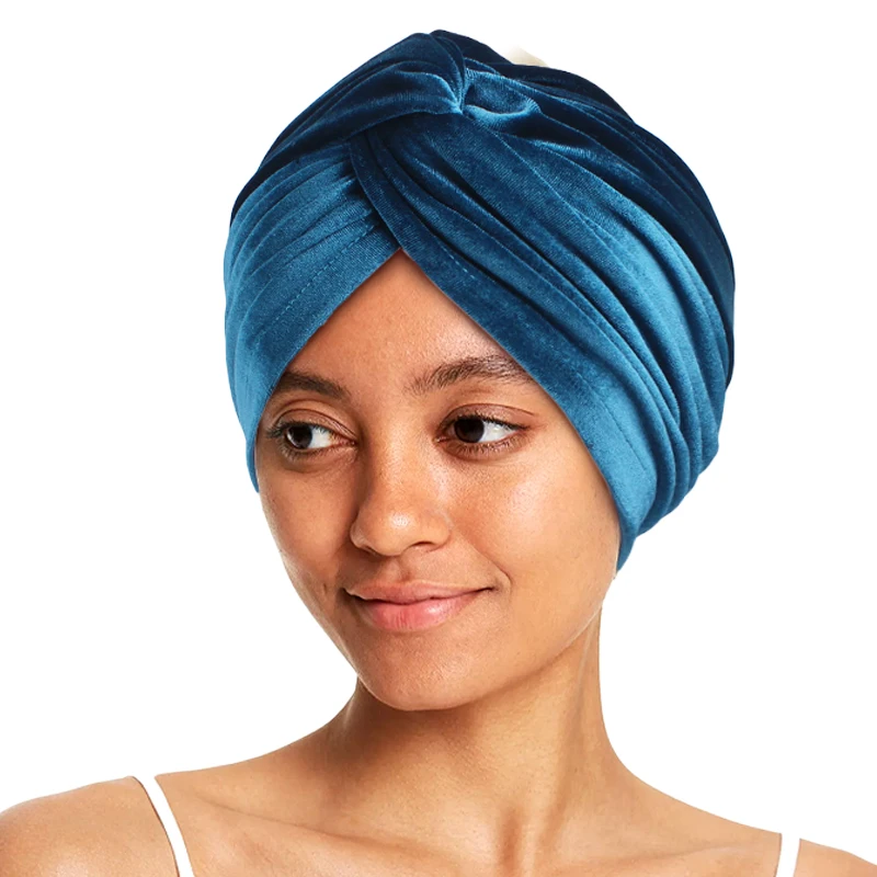 New Muslim Women Velvet Turban Hat Soft Stretch Cross Twist Cap Bandana Headband Chemo Beanie Cap Scarf Islamic Head Wrap