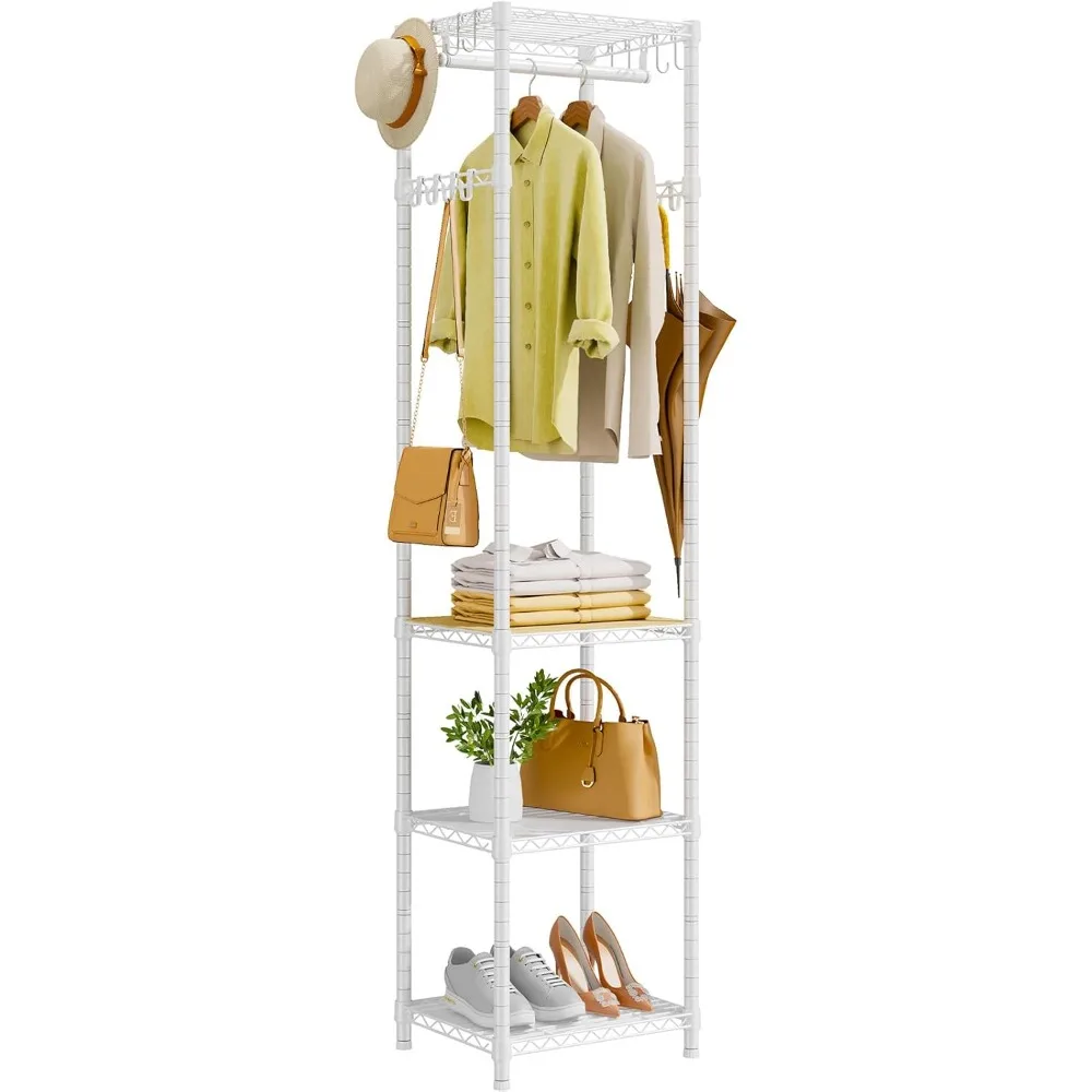 

Hall Tree with 4 Storage Shelves and 16 Hooks, Coat Rack Stand with Shelves, Small Clothes Rack Organizer for Entryway