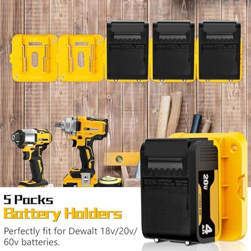 Portaherramientas porta baterías, soporte de batería de 5 piezas para batería Dewalt, soporte de herramientas de 5 piezas soporte de pared para herramienta Dewalt