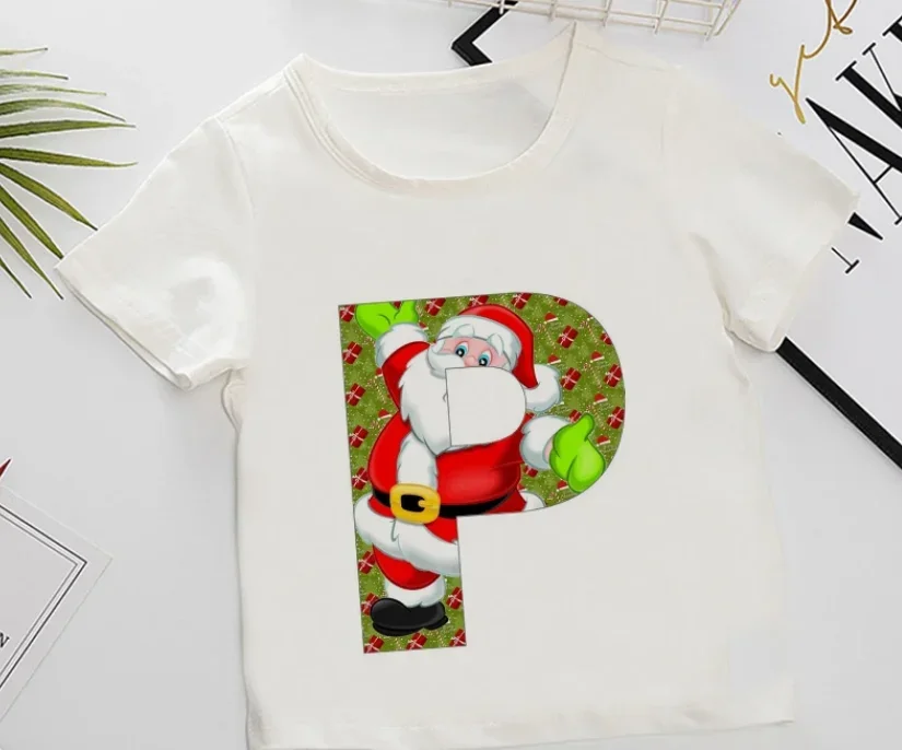 Desenhos animados infantis camiseta de árvore de natal, tops de algodão para crianças, presente de ano novo para meninas e meninos, verão