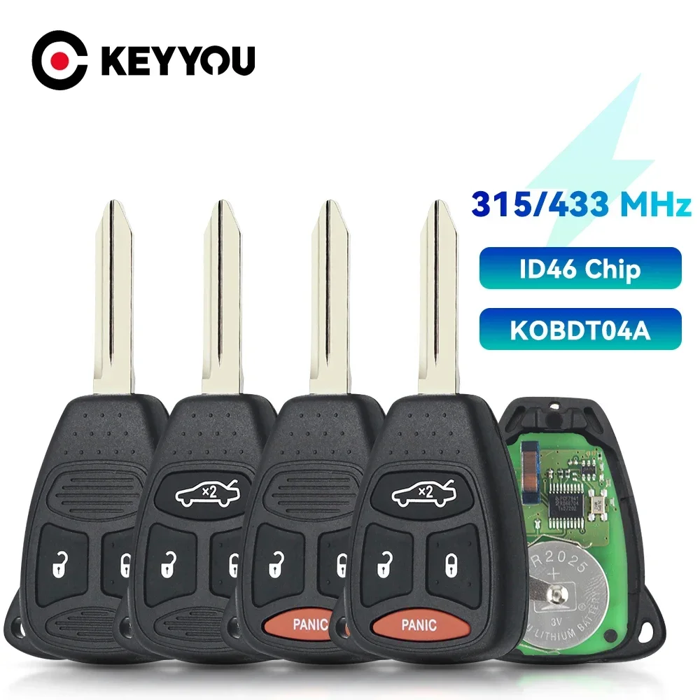 KEYYOU 315/433 mhz KOBDT04A zdalny kluczyk samochodowy 3/4 przyciski dla Dodge Chrysler Jeep Dakota Durango Charger 300 Aspen Grand Cherokee