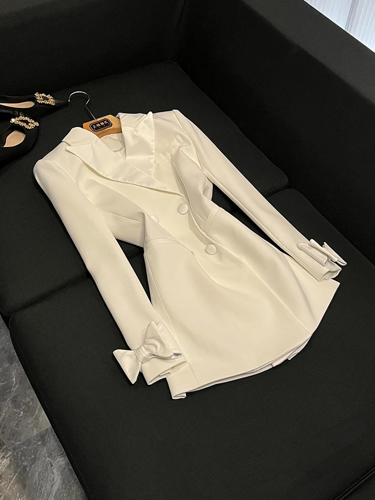 

Faionable Double-Breasted Long Satin Jaet Suit Dr Autumn 2025 Women's Commute Sle Slim Fit Pure Color A04366