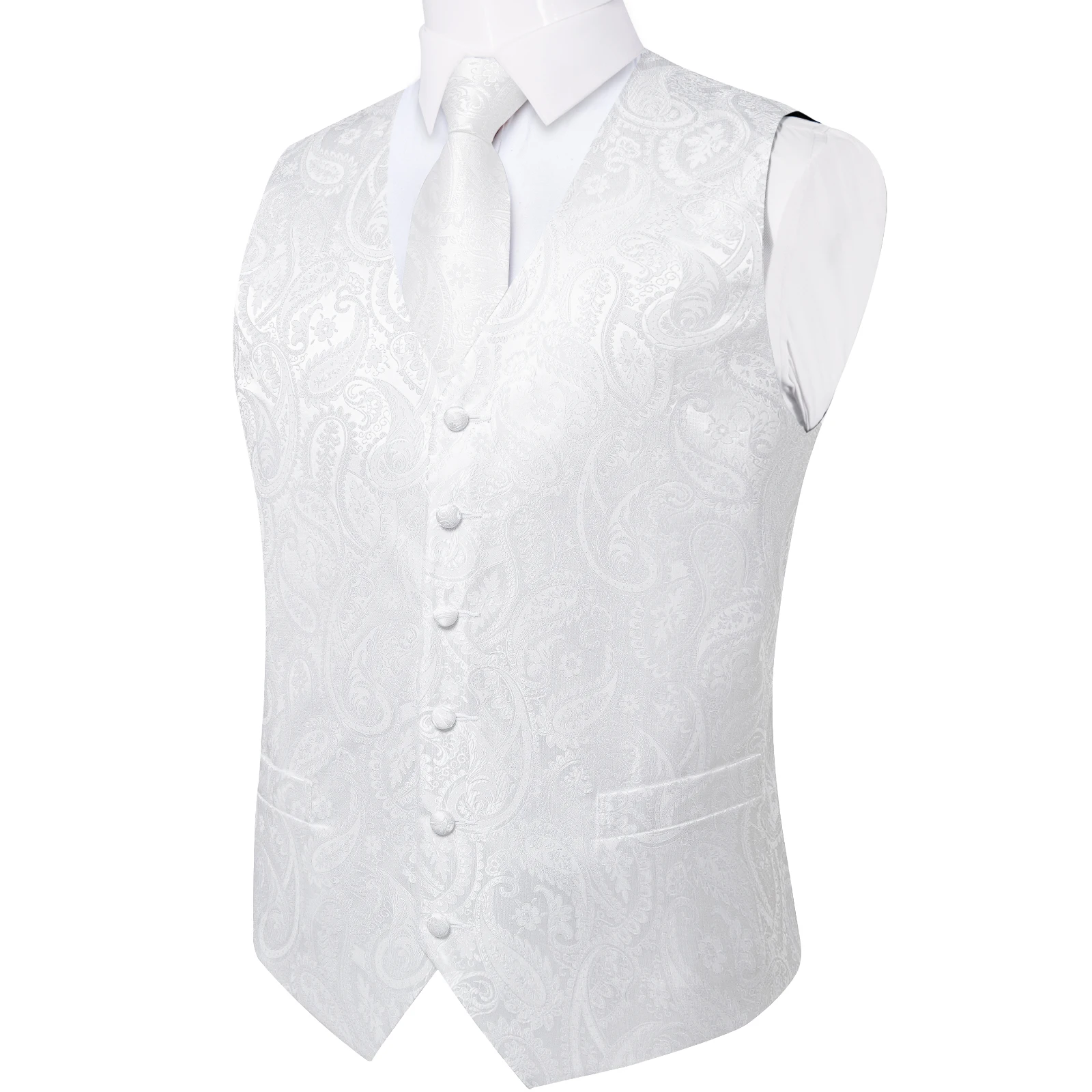 Luxus kleid weiß Paisley Hochzeits weste für Mann Anzug Mode Männer Business Smoking Weste Westen Anzug Krawatte Set Chaleco Hombre – Detail 6