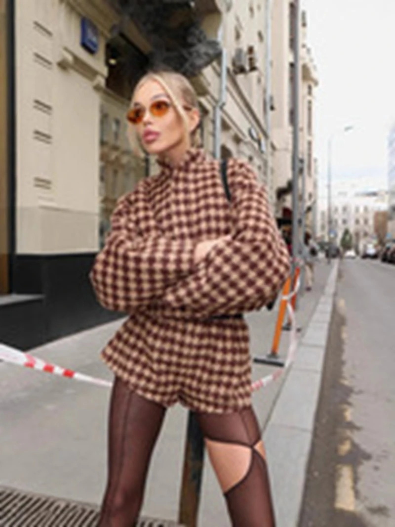 

European And American Small Fragrance Plaid Suit, Women'S Socialite Temperament Top Paired With Shorts Two-Piece Set