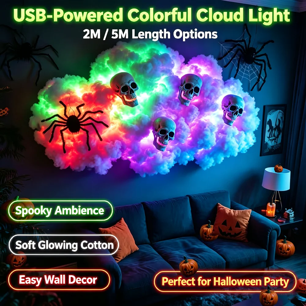 Halloween 3D Thunder Cloud Light Set Bedroom DIY String Lights For Halloween Christmas Birthday Party Holiday Decoration Light