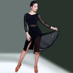 Black Modern Dance Dress Transparent Latin Dance Suit Sexy Samba Ballroom Dancing Wear Line Clothing Women Skirt New Cabaret Use