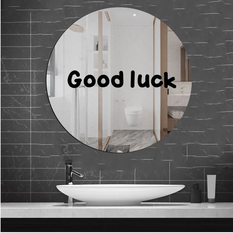 

30cm Round Acrylic Mirror With Stickers Good Luck Motivational Words Self Circle Wall Mirrors Table House Room Home Decoration