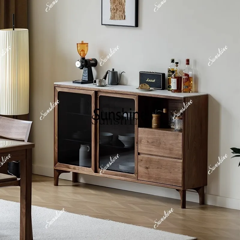 North American black walnut dining edge is extremely narrow Changhong glass storage solid woodX
