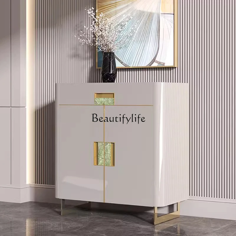 

03.Italian light luxury home living room wall decorative cabinet post-modern metal gray home multi-layer storage cabinet