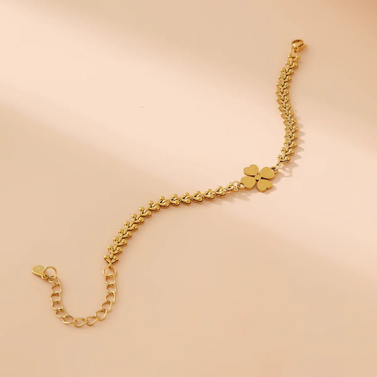 Gold Color Four Leaf Clover Bracelet Stainless Steel Slim Airplane Chain Bracelet for Women