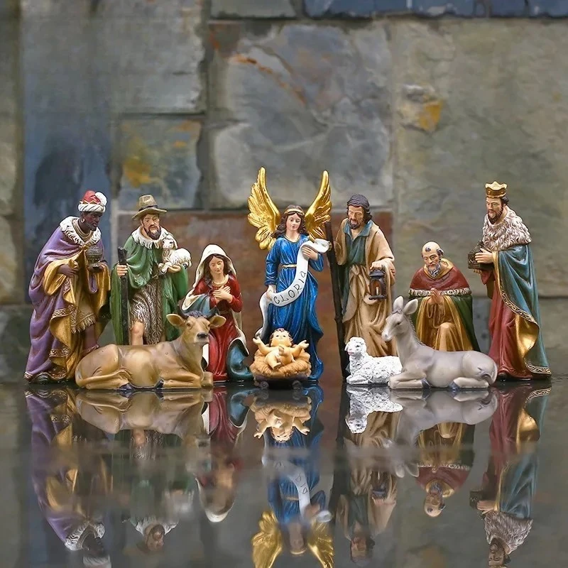 Cross-border supplier 20CM high Christmas manger group scene ornament gift box Christmas gift gift resin handicraft