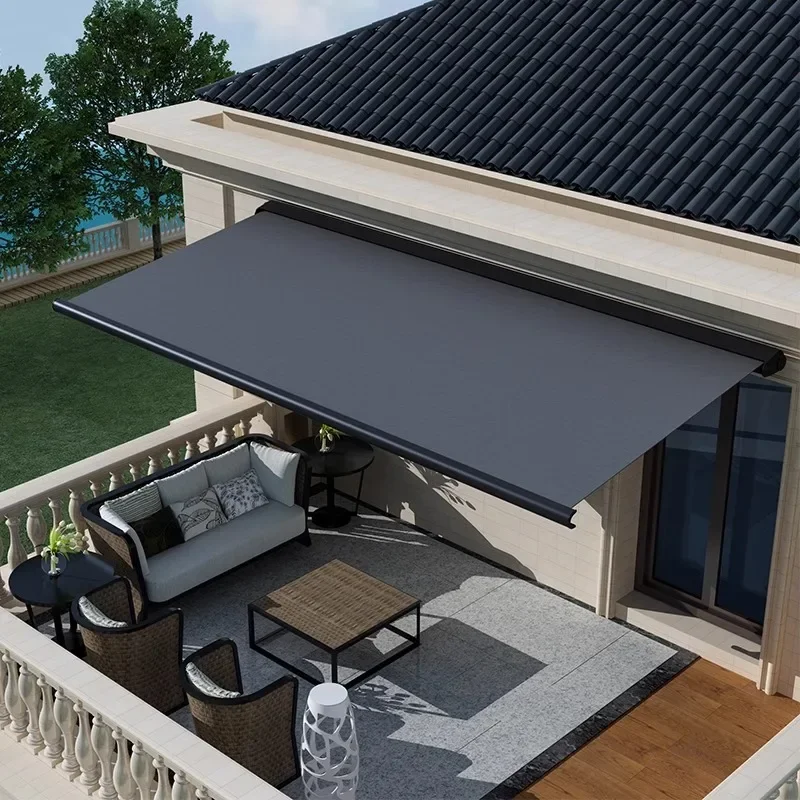 

Villa eaves heavy-duty folding telescopic, hand-cranked electric aluminum alloy awning