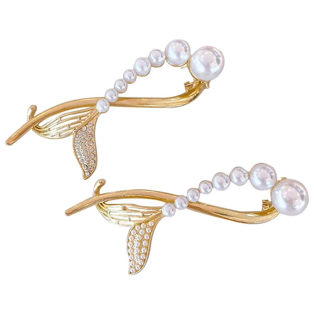 

2pcs Pearl Hair Clip Fancy Barrettes Rhinestone Decorative Alloy Clips Girls Headdresses Delicate Hairpins Metal Fishtail