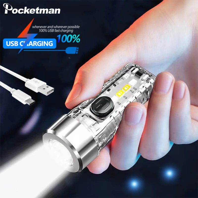 

Mini Flashlight USB Rechargeable Keychain Light Outdoor Emergency Torch Portable Luminous Flashlights for Camping Hiking Fishing