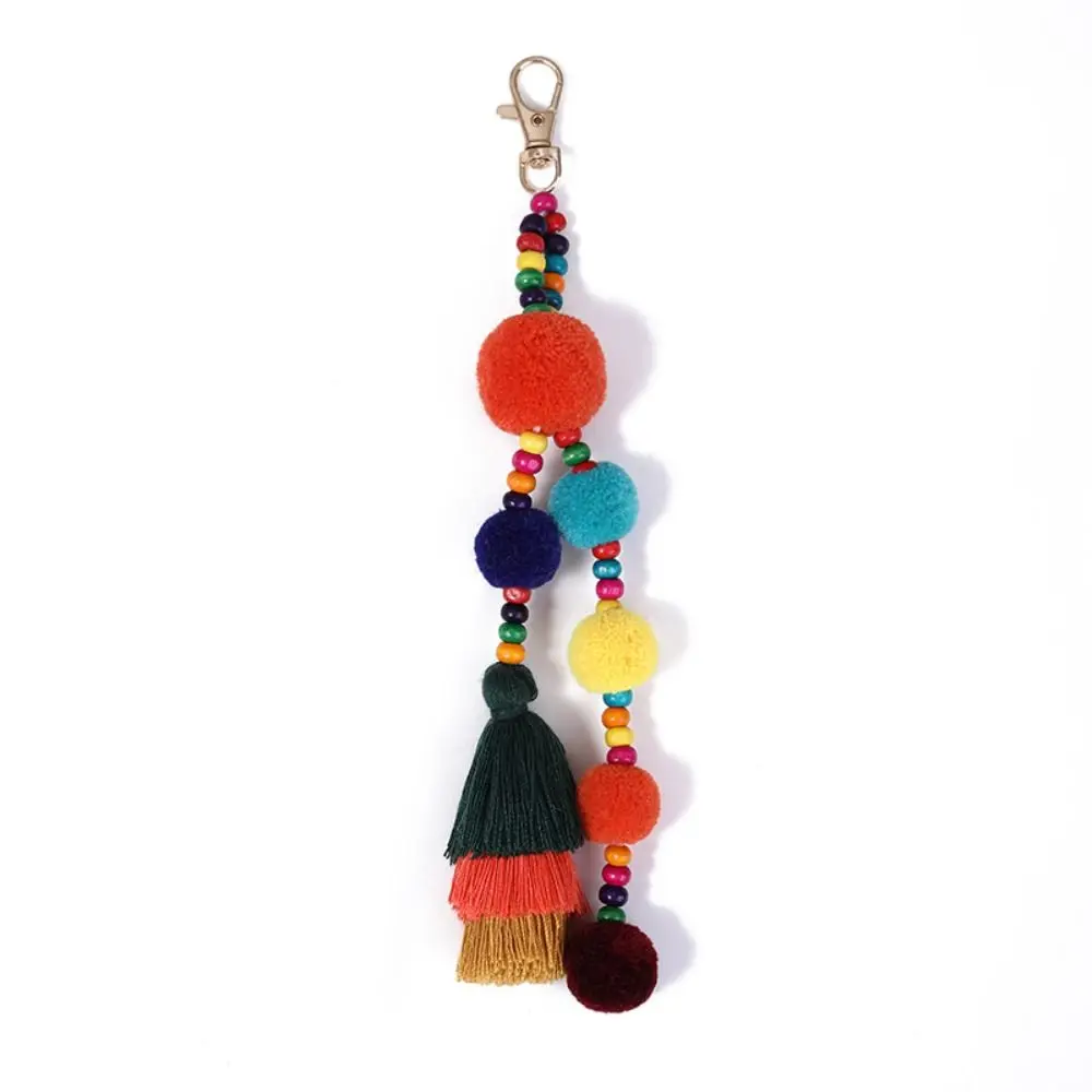 Boho Style Boho Style Hair Ball Tassel Keychain Tassel Pom Pom Boho Style Keychain Colorful Handmade Boho Style Keyring