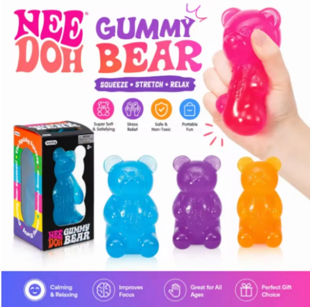 Schylling Needoh Bear Squishy Fidget Toy Stress & Anxiety Relief Helps Improve Focus Perfect For Birthday Gifts & Desk Decor