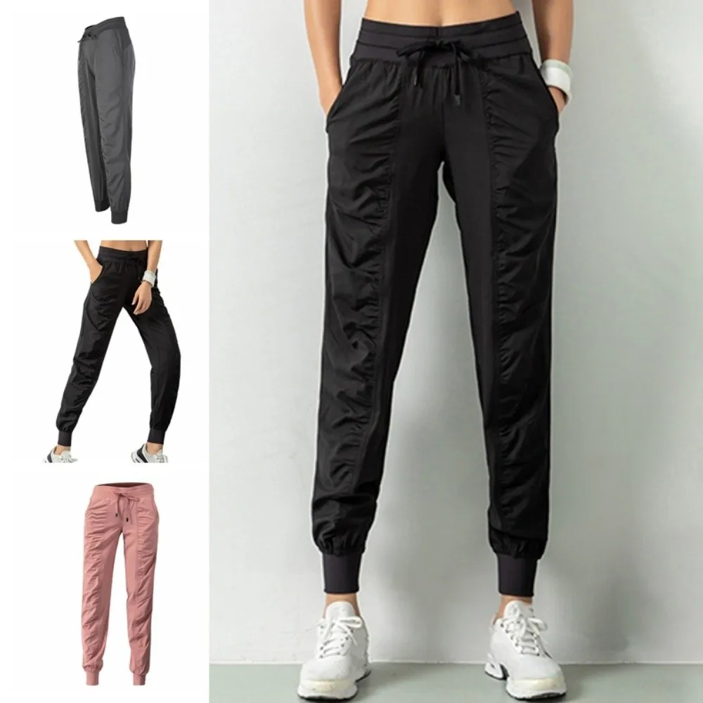 

Gym Wrinkle Running Pants Long High Waist Yoga Pants Breathable Stretchy Fitness Pants Yoga