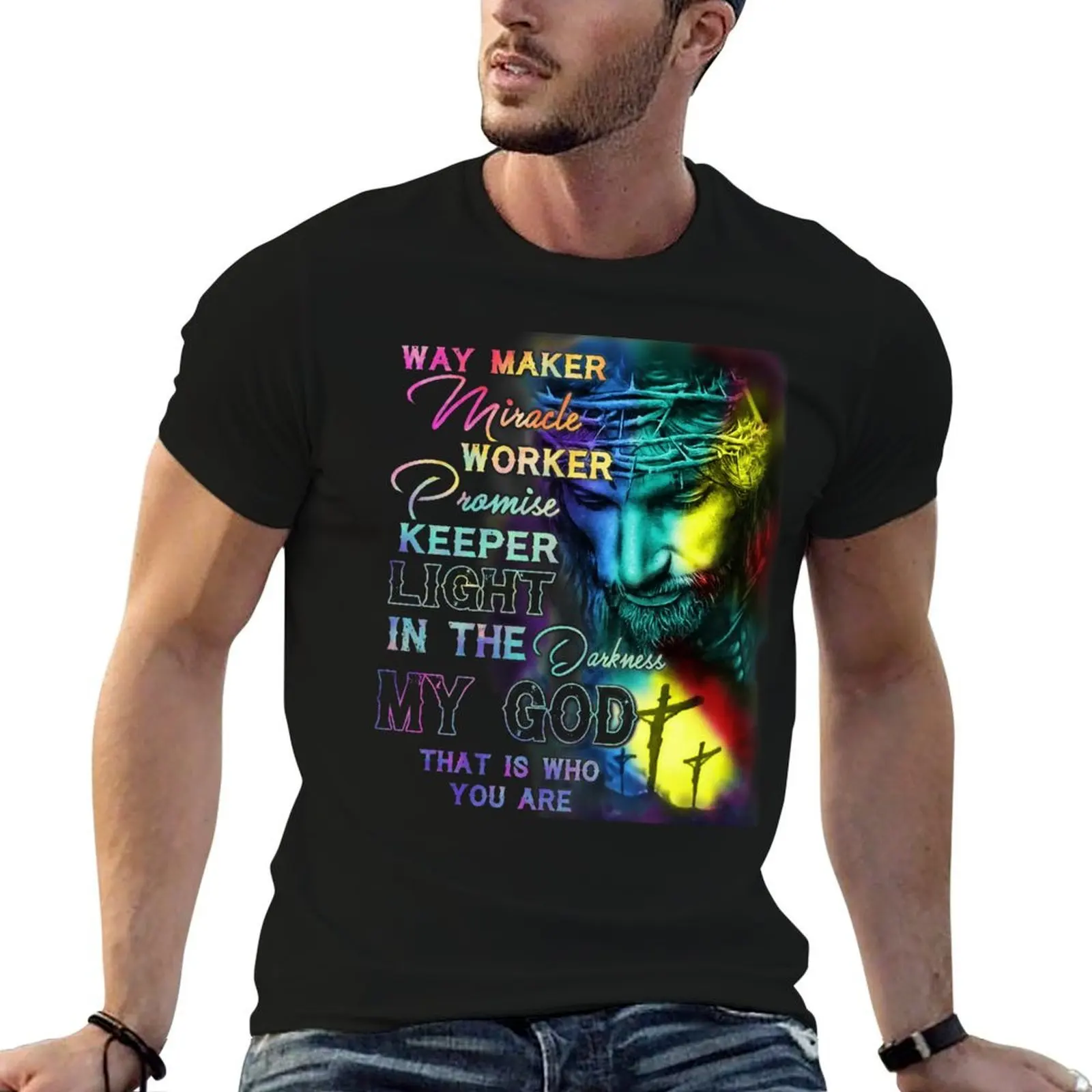 Way Maker Miracle Worker T-shirt coloré Jésus Croix Amour Jésus en coton pour homme