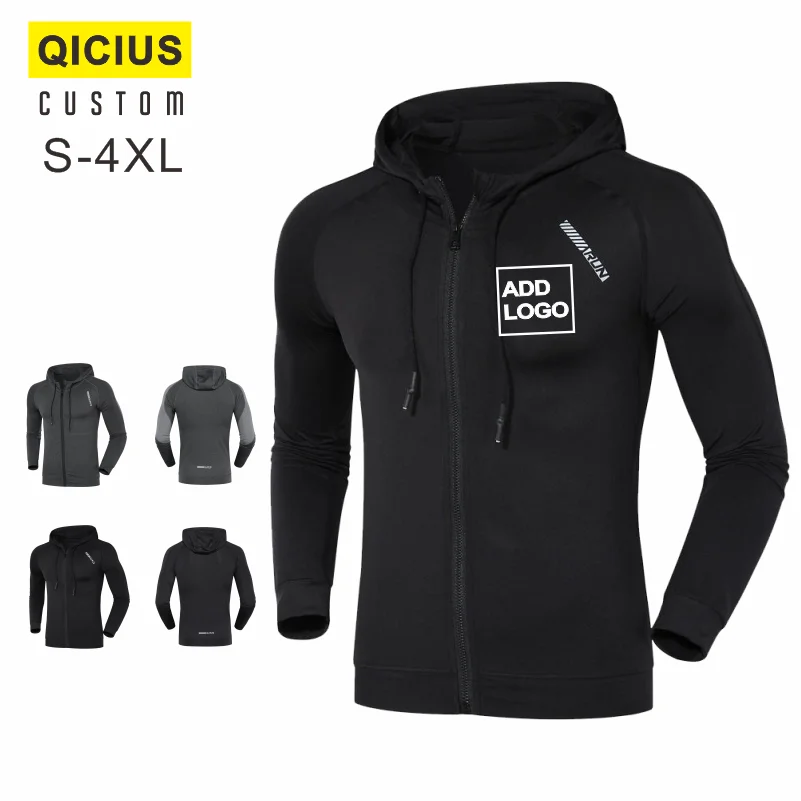 Custom Print Logo Hoodies Gym Sport Running Training Fitness Bodybuilding Sweatshirt Outdoor Zipper Hoody Jersey Tight Top