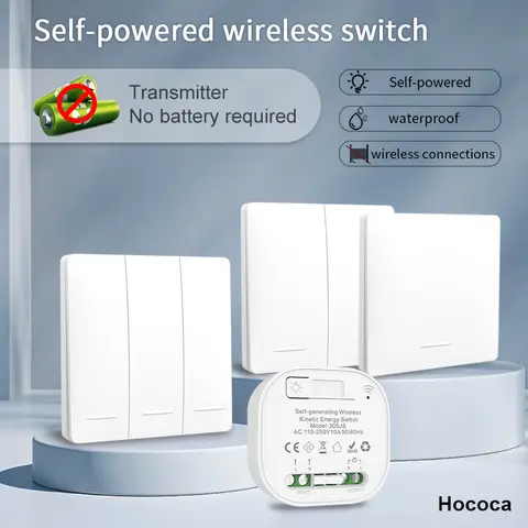 Battery Free RF433 Household Wireless Wall Switch Wiring Free Self Generating Kinetic Energy Panel Waterproof Lighting Switches