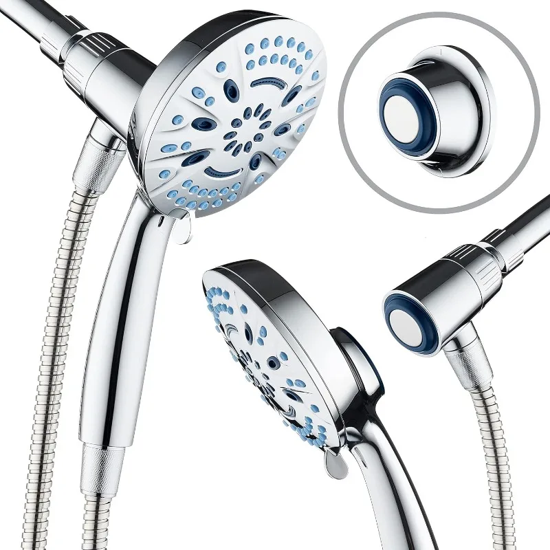 High-Pressure 8-mode Handheld Shower Head with Magnetic Guidance Docking System 2 Magnetic Brackets, 5 inch Face