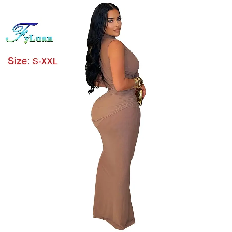 2025 neue Mode Damenbekleidung, figurbetontes Kleid, Temperament, ärmellos, tiefer V-Ausschnitt, langes Kleid, Schwarz, sexy Abendkleidung