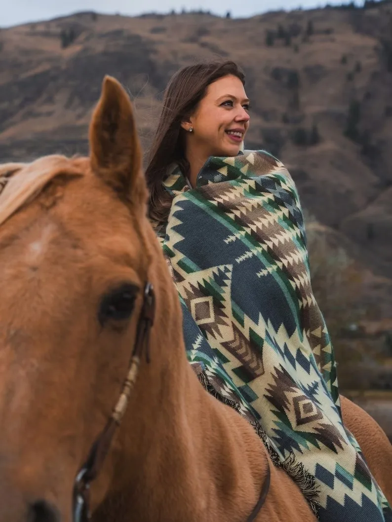 Reversible Aztec Throw Blanket Native Design Southwestern Blanket Boho Large Navajo Blanket