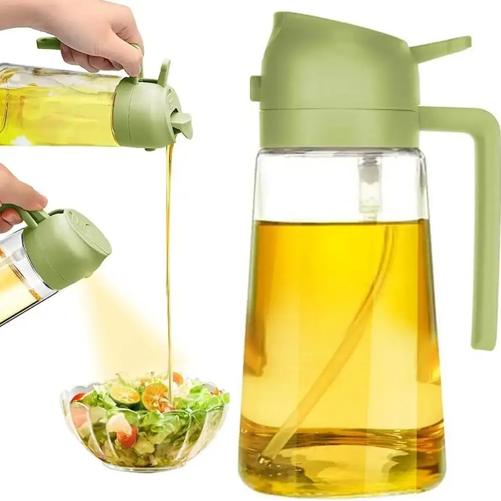 

470ml Oil Spray Bottle Glass Olive Oil Sprayer for Cooking with Stickers, 2 in 1 Oil Dispenser for Kitchen Gadgets
