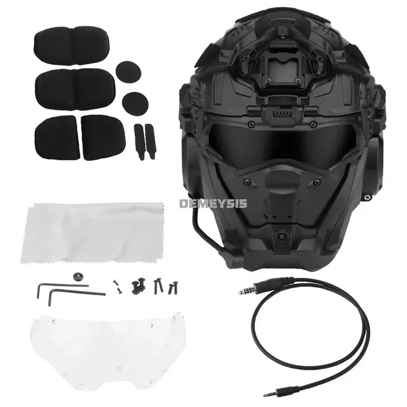 Full Covered Helmet Built-in Communication Headset Anti-fog Fan Tactical Combat CS Helmets Mask with Replacement Lens