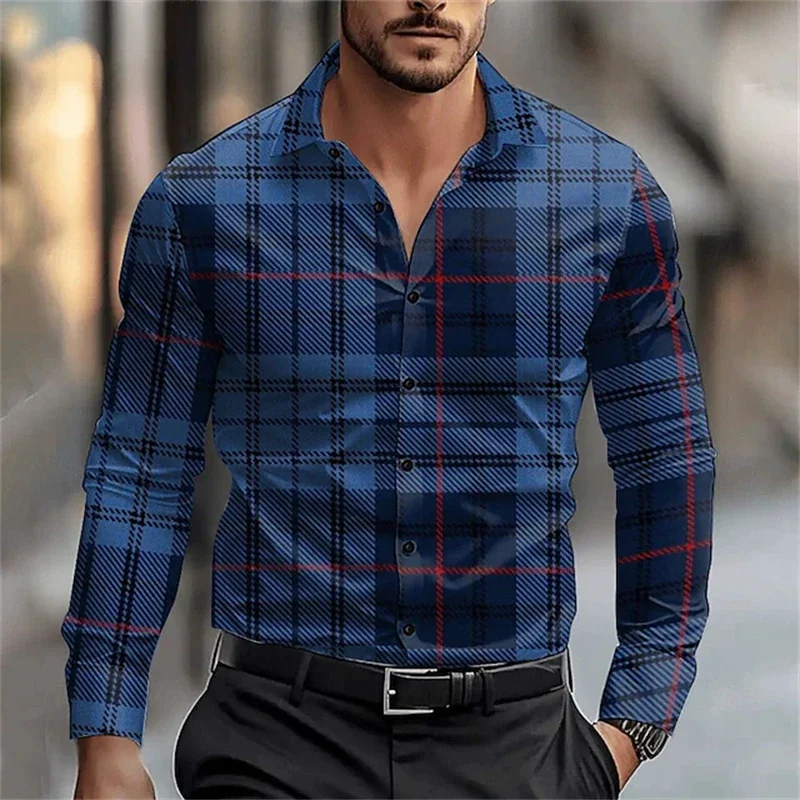 New Men's Fashion Long-sleeved Shirt Spring And Autumn Casual Single-breasted Lapel Shirt 3D Striped Printed Temperament Shirt