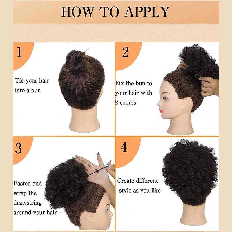 Afro Curly Hair Buns Updo Chignon Drawstring Ponytail Women Short Kinky Curly Bun Ponytail Extensions Synthetic Afro Ponytail image 5