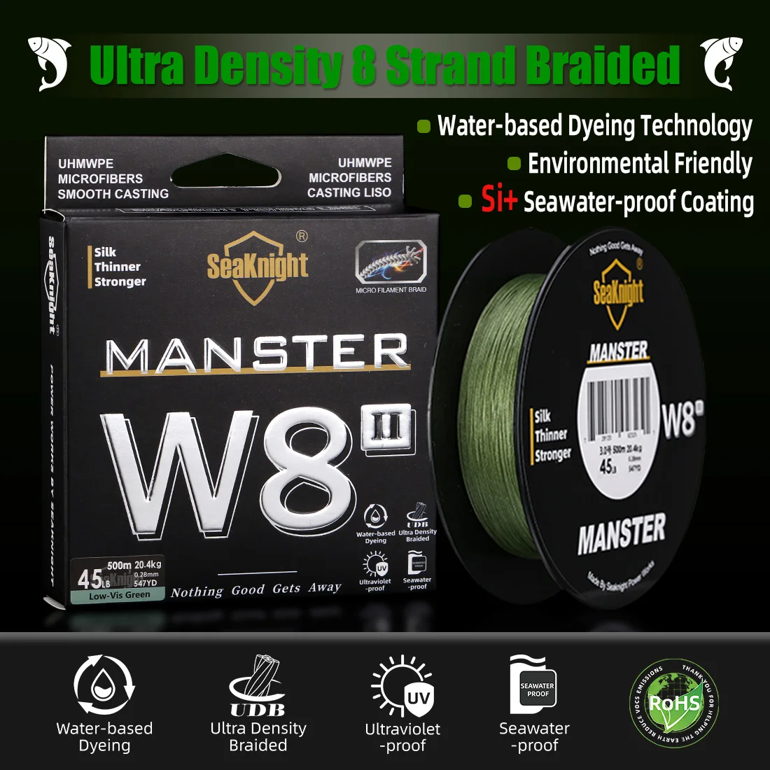SeaKnight Brand  W8 II 150M Fishing Lines 8 Strands Braided Lines Anti-corrosive coating Multifilament PE for Saltwater fishing