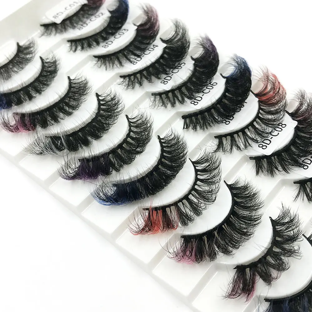 10/30 Pairs 18mm Fluffy False Eyelashes Color Faux Mink False Eyelashes Thick Eyelashes Wholesale Multi-layer Eyelashes