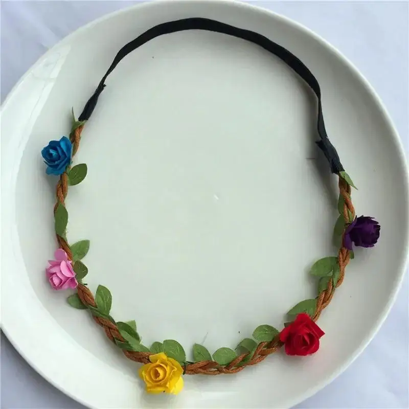 Ladies Seaside Vacation Bohemian Style Plum Blossom Elastic Headdress Headband Bridal Flower Braid Garland Beautiful Hairband