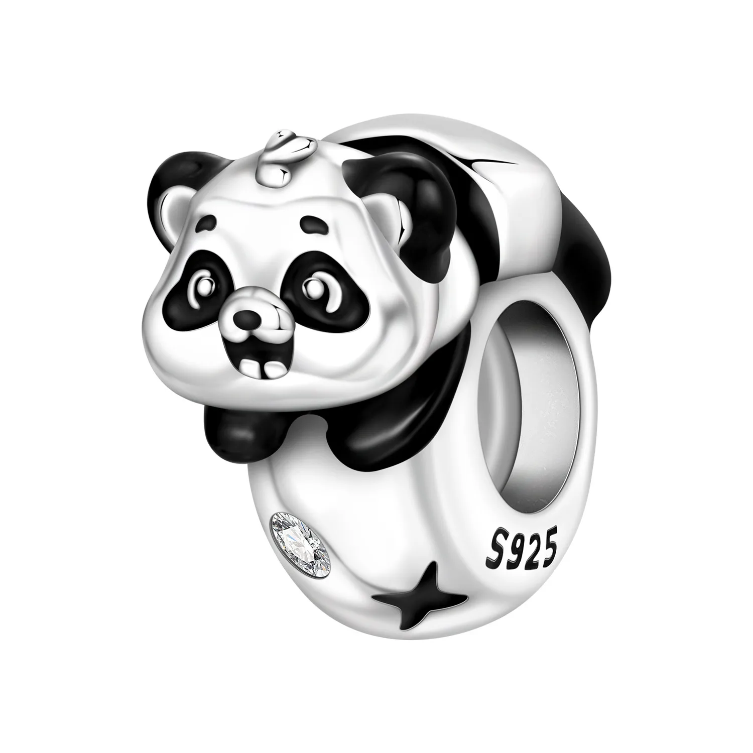925 Sterling Silver Panda Charm Bead Black & White Animal Bead Clear Cubic Zirconia Fit DIY Bracelets Jewelry Gift for Women