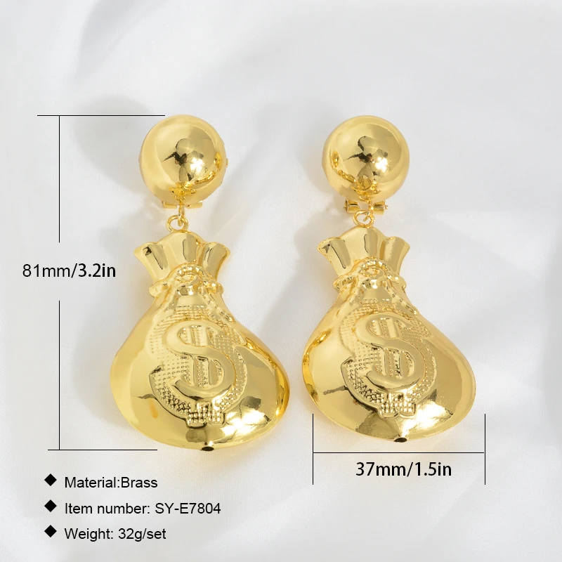 Sunny Jewelry Large Money Bag Drop Earrings Dubai Gold Plated Silvery Earrings Jewellery Classic Simple Women Girl Party Gift