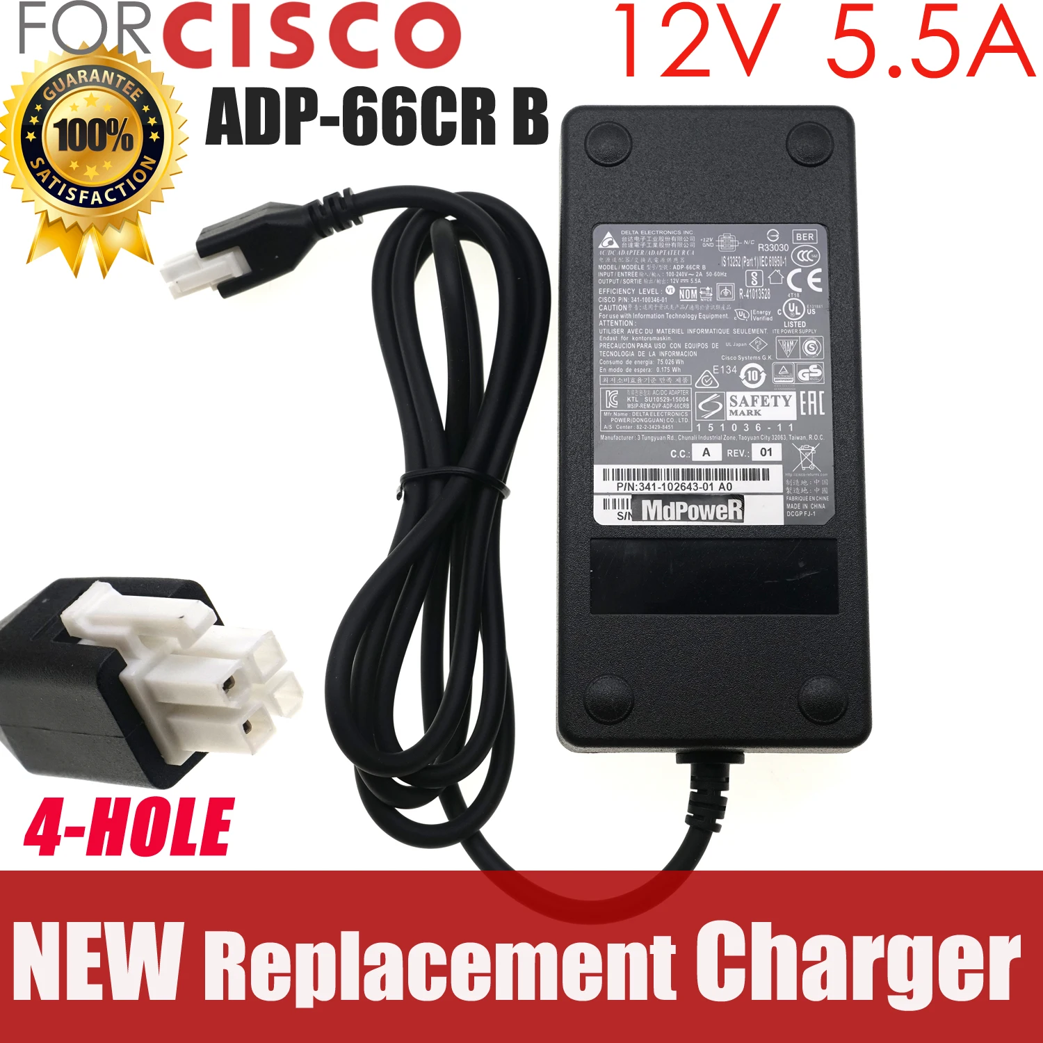 

Original Delta ADP-66CR B 66W AC Adapter Charger for Cisco 5506-X ASA5506-K9 /SEC-BUN-K9 ASA5506-PWR-AC Power Supply 12V 5.5A