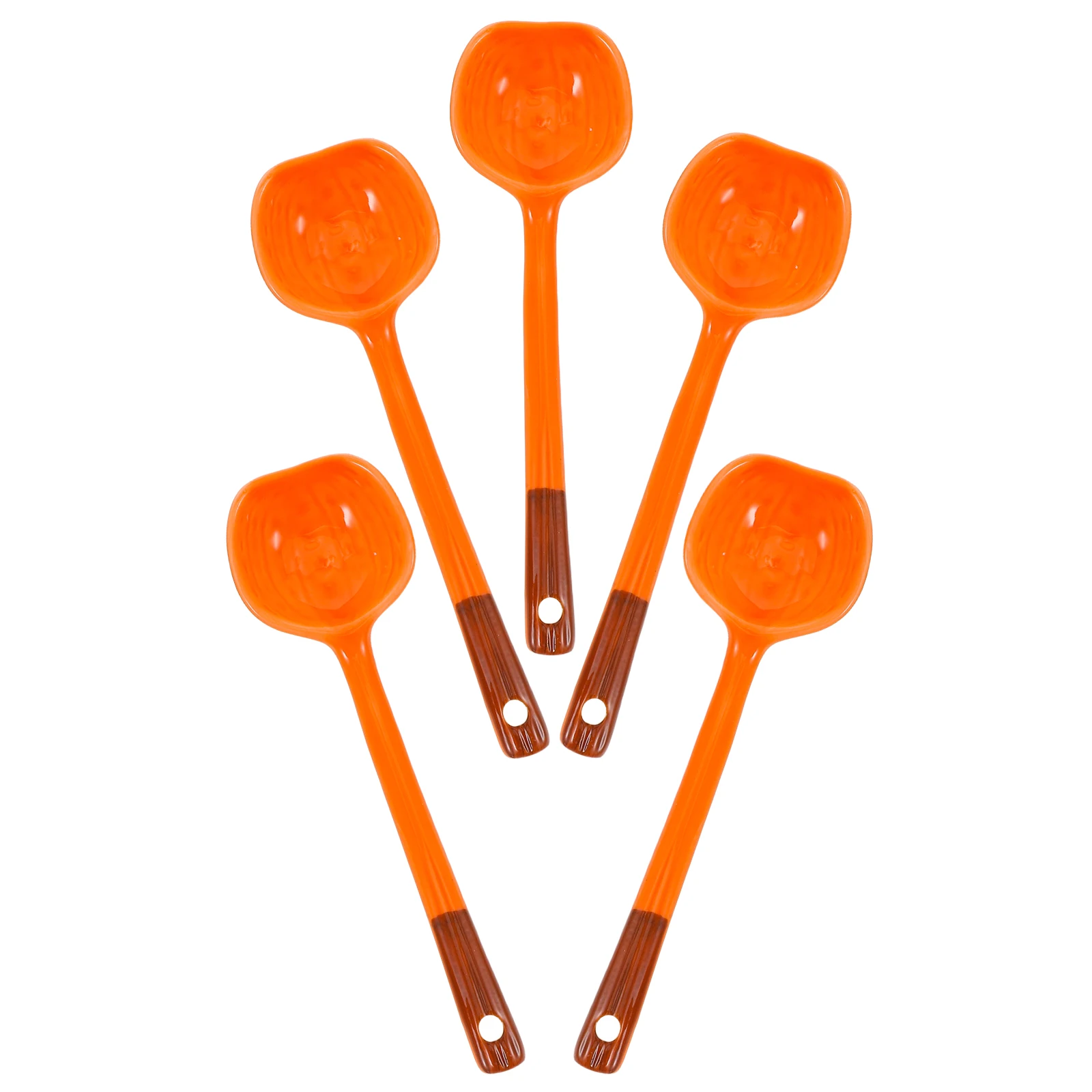 

5Pcs Creative Pumpkin Spoons Ceramic Cute Halloween Utensils for Fall Table Decor Thanksgiving Party Supplies Orange