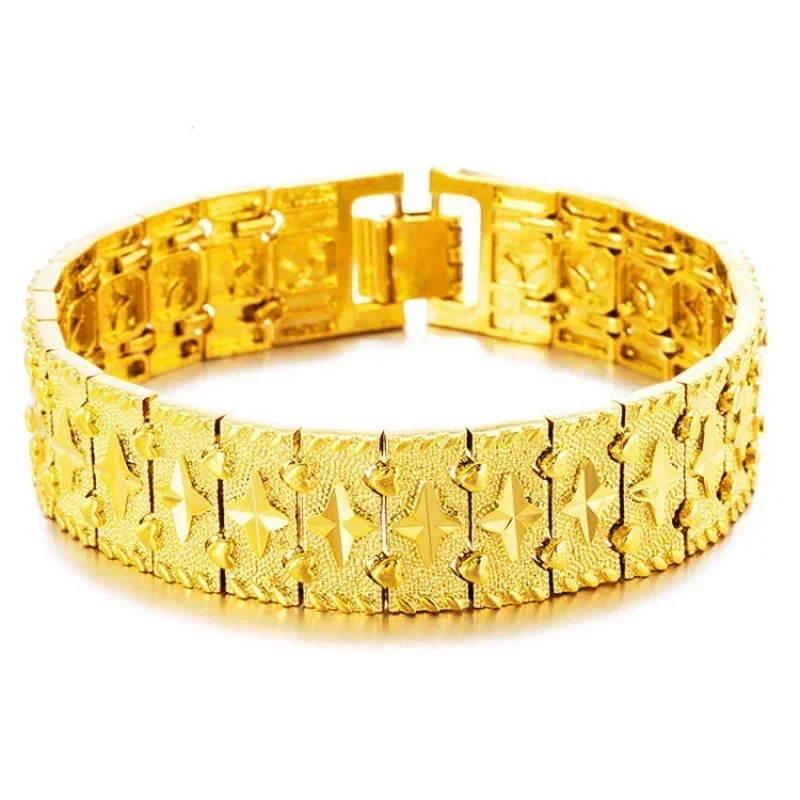 Fijne Gouden 24K Armband Mannen Au9999 Pure Dominante Dragon Merk All-Match Horloge Ketting Cadeau Vriend Sieraden Baas