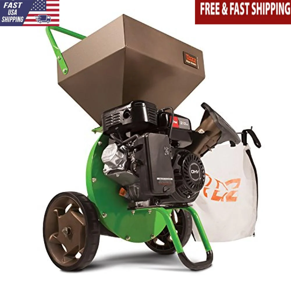 Heavy Duty Chipper Shredder 212cc 4-Cycle Engine Steel Hopper Bag Branches up to 3