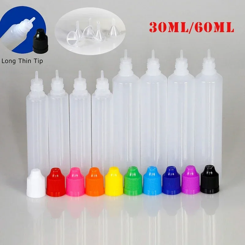 5 stks 30 ml 60 ml Plastic Druppelflesjes met Kindveilige Dop en Dunne Tips Inkt Vloeibare Applicator LDPE Pen Vormige Knijpbare Fles