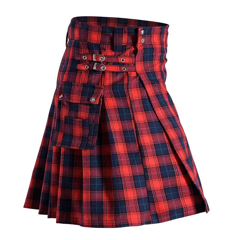 

Plaid Kilts for Men Scottish Traditional Cotton Pleated Skirt Utility Kilt Holiday Festival Stage Performance Mens Clothing 2XL