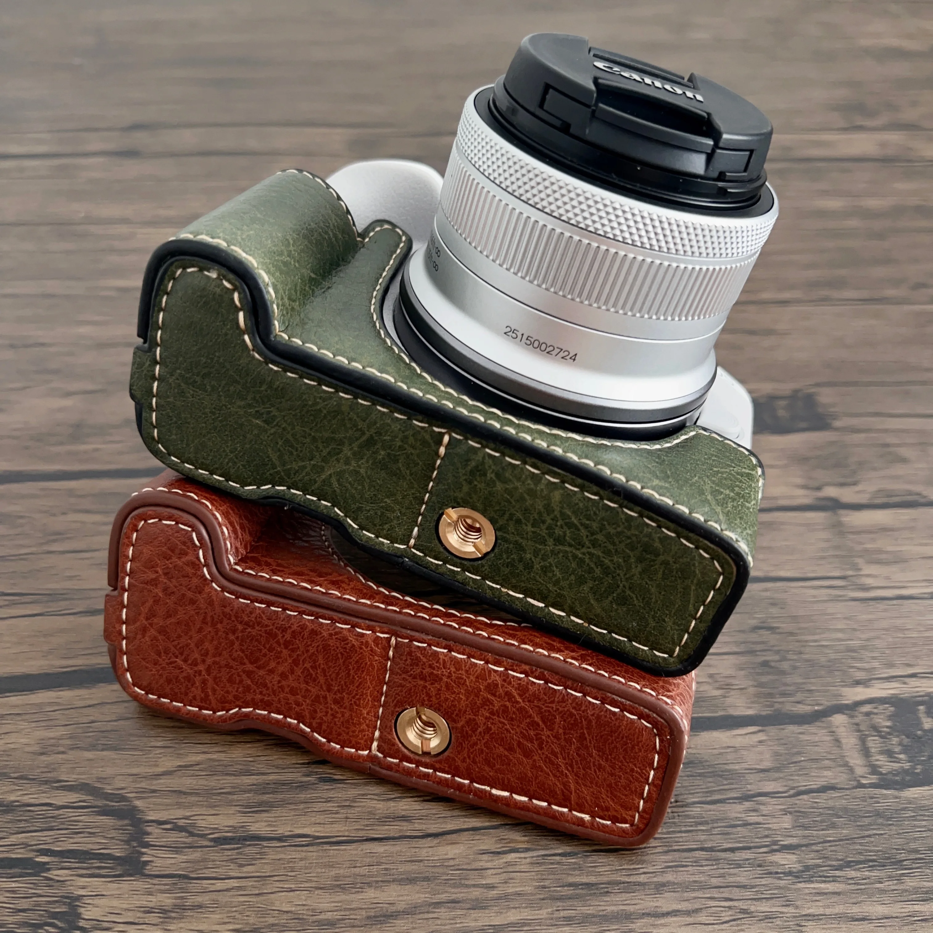 Casing kulit PU pola Buffalo tas Video kamera pelindung dasar setengah bodi untuk Canon EOS R50 R100 penutup bawah bukaan pelindung